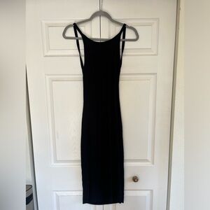Poplar 21 Elegant Backless Black Sleeveless Dress lounge soft midi